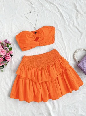 Pomarańczowy komplet spódnica top (M)