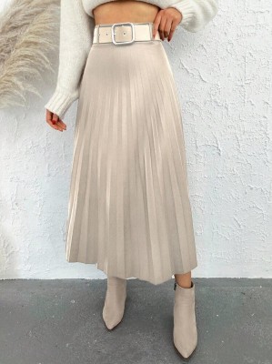 Plisowana spódnica ecru pasek (XL)