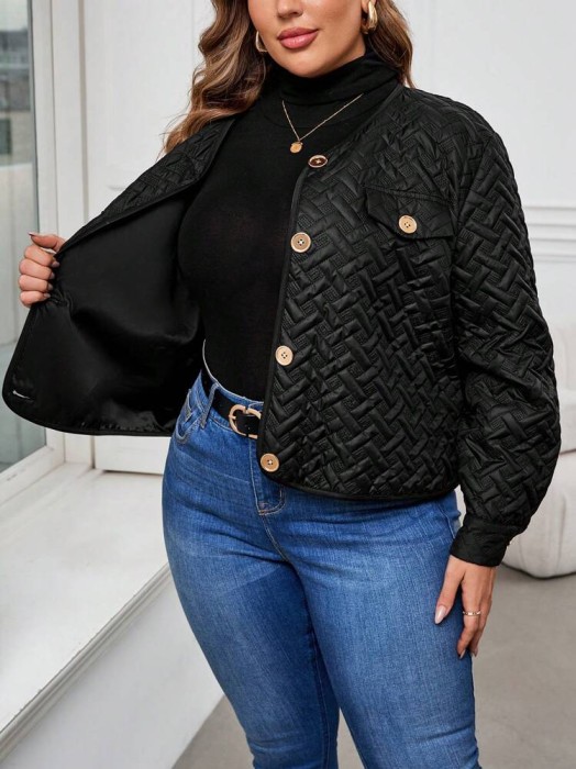 Czarna pikowana kurtka guziki (1XL)