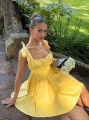 Żółta satynowa sukienka ramiączka (L)