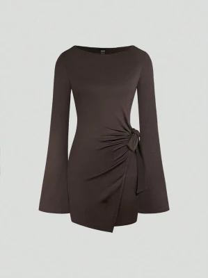 Brązowa asymetryczna sukienka (S)