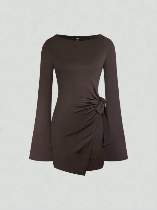 Brązowa asymetryczna sukienka (S)