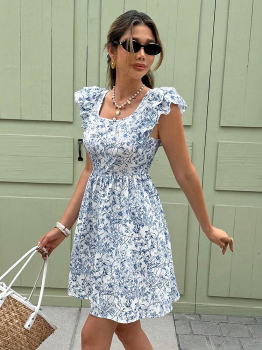 Biała sukienka wzór kokarda (M)