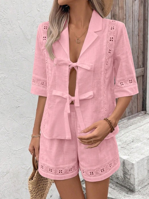 Jasnoróżowy komplet hafty (S)