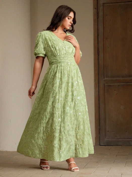 Zielona cekinowa sukienka maxi (2XL)