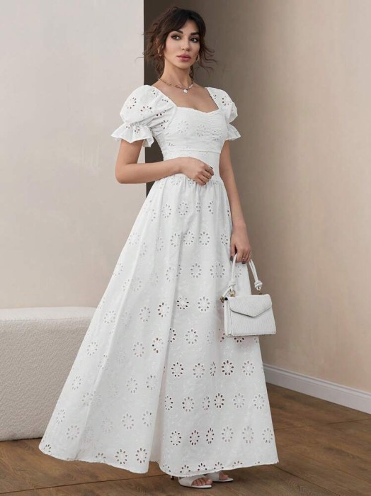 Biała maxi sukienka ażurowa (L)