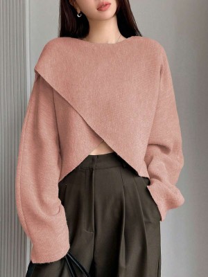 Różowy kopertowy sweter (S)