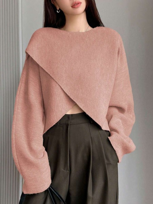 Różowy przekładany sweter (S)