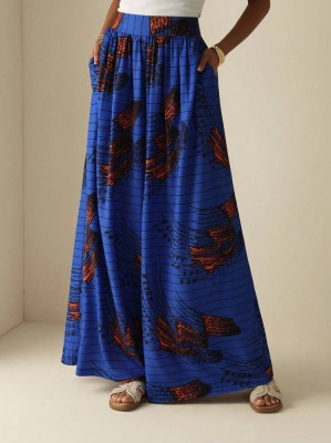 Niebieskie szerokie spodnie wzór (XL)