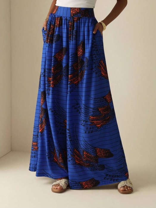 Niebieskie szerokie spodnie wzór (XL)