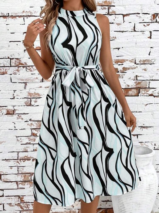 Wzorzysta sukienka midi pasek (XL)