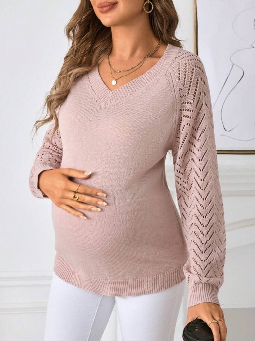 Pudrowy luźny sweter v neck (XS)