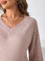 Pudrowy luźny sweter v neck (XS)