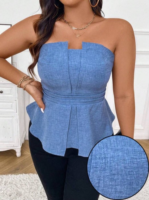 Niebieski top marszczenia (4XL)