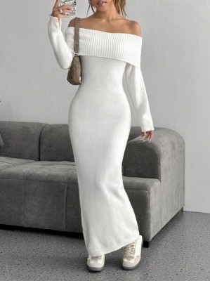 Dzianinowa sukienka ecru maxi (S)