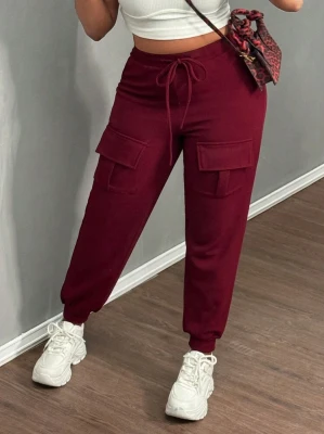 Bordowe spodnie bojówki (S)