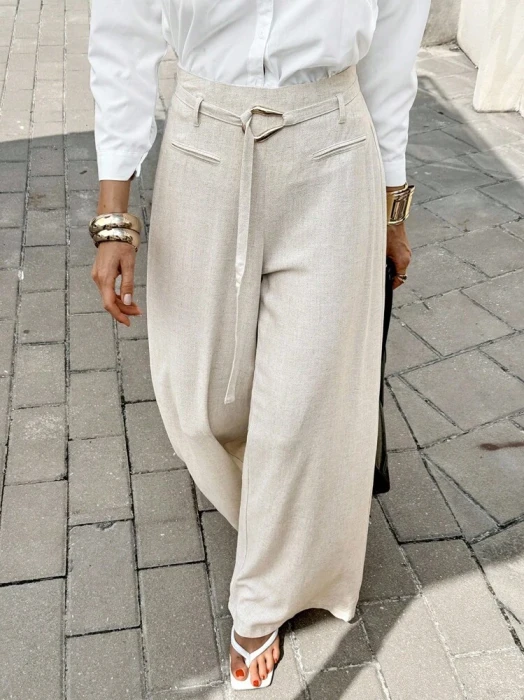 Beżowe proste spodnie (XS)