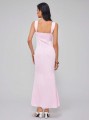 Różowa satynowa sukienka maxi (XL)