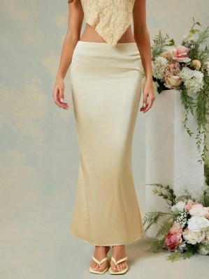 Żółta satynowa spódnica maxi (L)