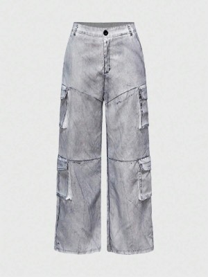 Szare spodnie bojówki imitacja jeansu (S)