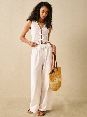 Biały letni komplet spodnie top (M)