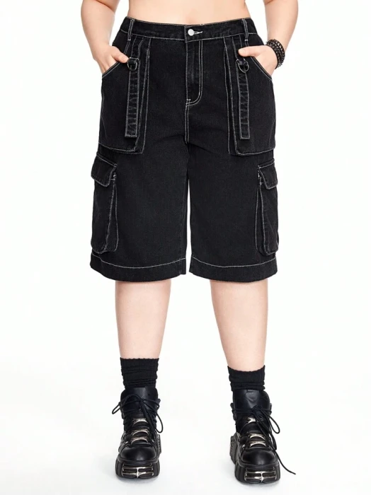 Czarne jeansowe szorty bojówki (1XL)