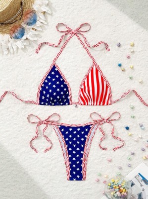 Dwuczęściowe wiązane bikini wzór (XL)