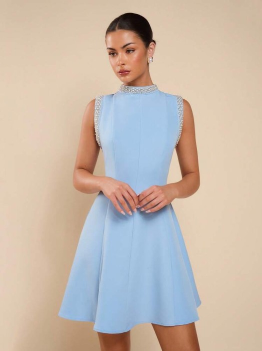 Niebieska mini sukienka stójka (L)