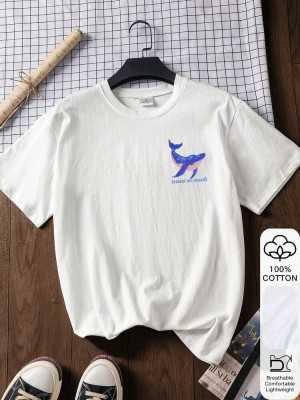 Śmietanowa koszulka nadruk (L)