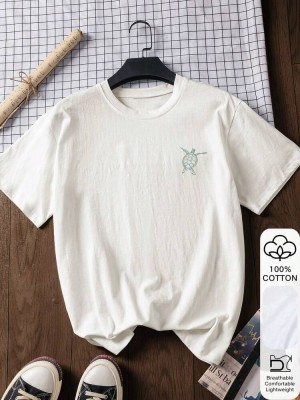 Biały t-shirt bawełniany nadruk (L)