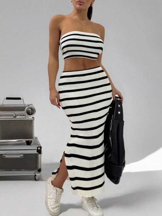 Dzianinowy komplet paski (L)