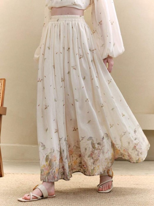 Długa spódnica ecru wzór (XL)