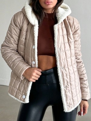 Beżowa ocieplana kurtka kaptur (M)