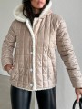 Beżowa ocieplana kurtka kaptur (M)