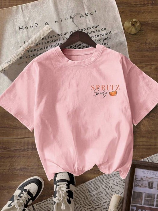 Jasnoróżowa koszulka nadruk (L)