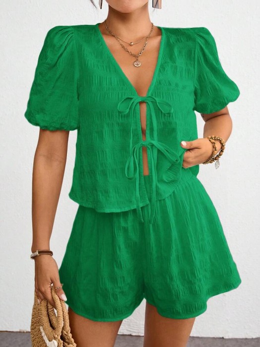 Zielony zestaw szorty bluzka (XL)