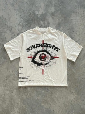 Biały luźny t-shirt nadruk (XL)