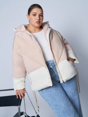 Beżowa puchowa kurtka kaptur (2XL)