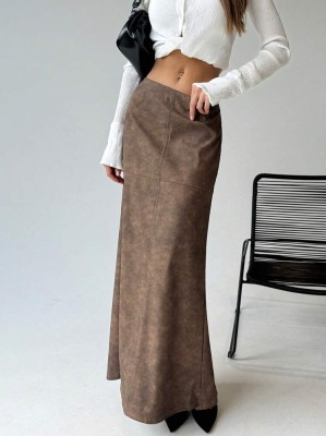 Brązowa spódnica maxi zamek (M)