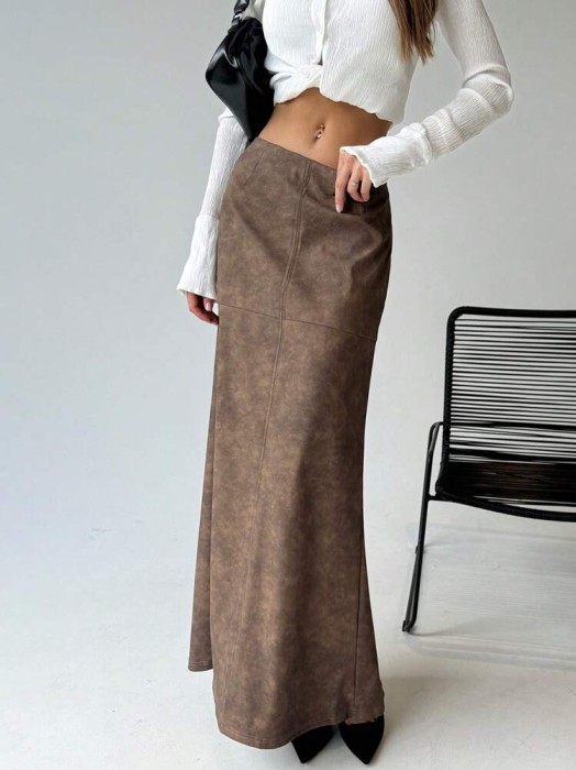 Brązowa spódnica maxi zamek (M)