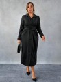 Czarna koszulowa sukienka wiązanie (4XL)