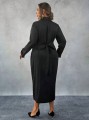 Czarna koszulowa sukienka wiązanie (4XL)