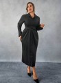Czarna koszulowa sukienka wiązanie (4XL)