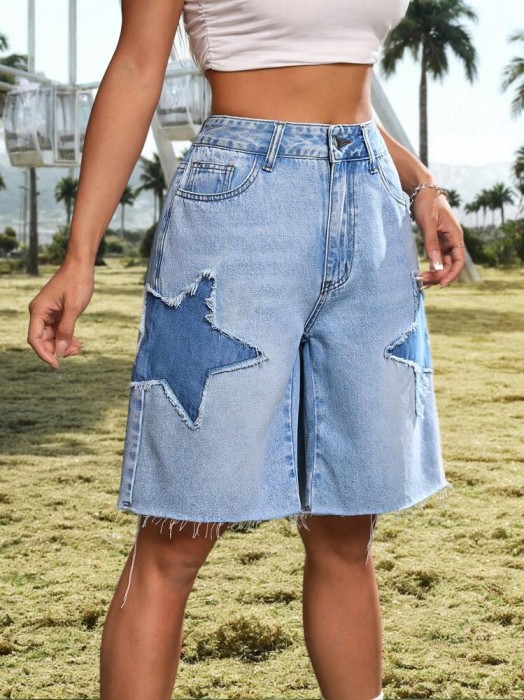Jeansowe szorty naszywki gwiazdy (29)