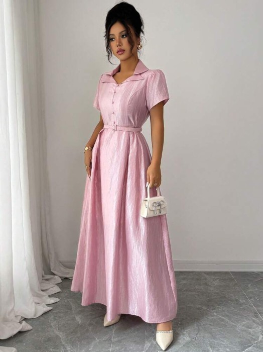 Różowa maxi sukienka pasek (2XL)
