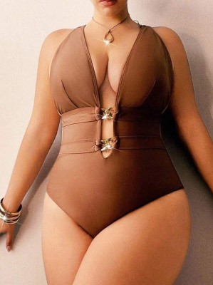 Brązowy jednoczęściowy strój kąpielowy (4XL)