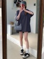 Granatowy t-shirt oversize kokardy (L)