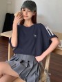 Granatowy t-shirt oversize kokardy (L)