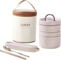 Beżowo brązowy lunch box zestaw