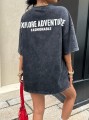Czarny luźny t-shirt nadruk (M)